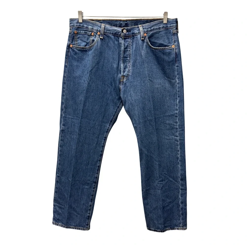 Levis 501 Original Fit Mens Blue Denim Jeans Straight Leg 38x29 Medium Wash